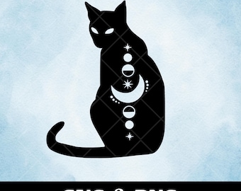 Witchy Black Cat SVG: Spooky Celestial Design (Digital Download)