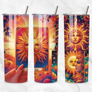 Tarot Card Tumbler PNG, The Sun PNG, 20 oz Tumbler Wrap, Celestial Tarot Card Sublimation