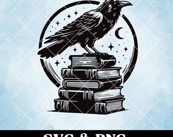 Raven on Books SVG PNG: Gothic Dark Academia Clipart (Instant Download