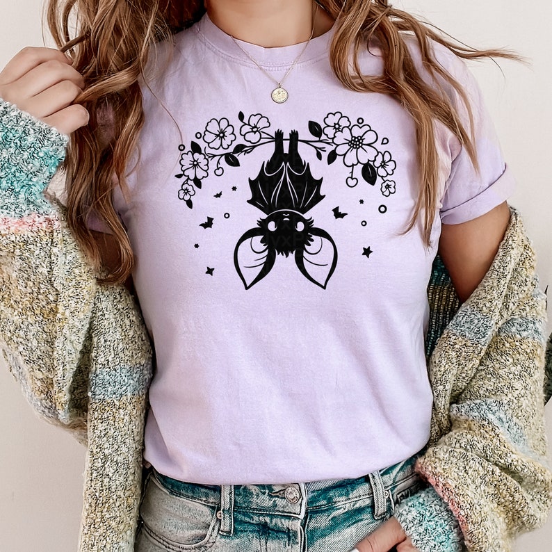 Cute Floral Bat SVG | Halloween Clip Art, T-Shirt Design (PNG, SVG) image 4