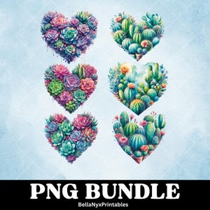 Corazón de suculentas y cactus PNG, corazones de suculentas de acuarela, corazones de acuarela de cactus, sublimación de plantas