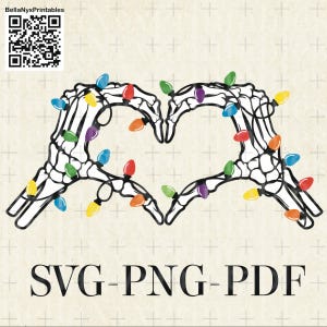 Skelett-Herz-Hände SVG, Weihnachtslichter-Skeletthände, Festliches Skelett, Weihnachtscliparts, Skelett-Sweatshirt, gruselige Weihnachten