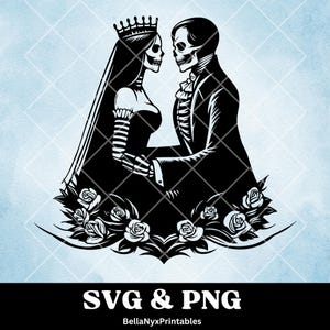 Skeleton Couple SVG, Skeleton bride and groom, Skeleton svg, Goth Valentine’s Day, Skeleton Love