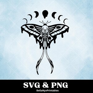 Witchy Death Moth SVG, Moon Phase Clipart (PNG, SVG)