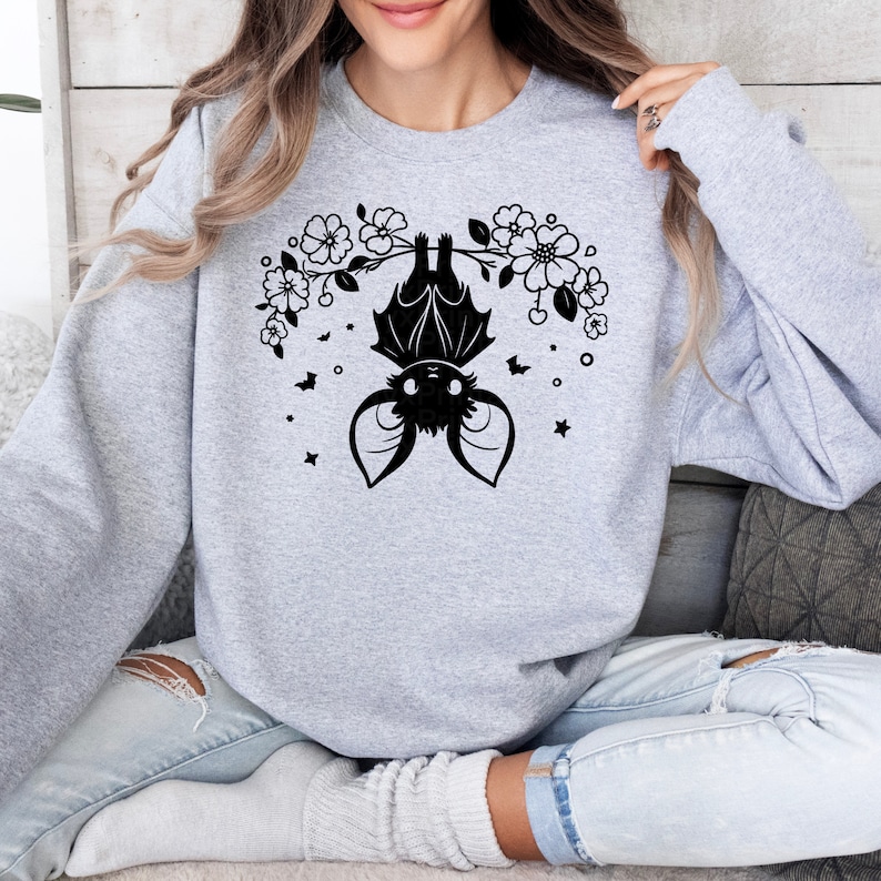Cute Floral Bat SVG | Halloween Clip Art, T-Shirt Design (PNG, SVG) image 3