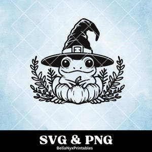 Sorcière grenouille SVG, SVG grenouille, citrouille et grenouille SVG, clipart automne, grenouille mignonne