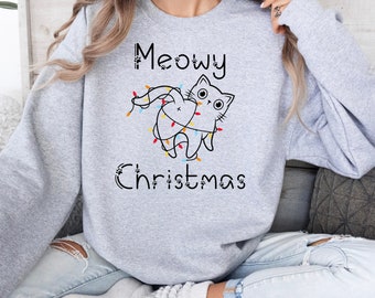 Meowy Christmas Cat SVG: Jul-T-shirtdesign (digital nedladdning)