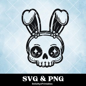 Oreille de lapin tête de mort SVG, tête de mort mignonne, lapin de Pâques SVG, tête de mort squelette, fichiers numériques Svg Png