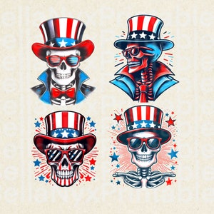 4th Of July Skull PNG, Sublimation Skulls, Independence Day PNG