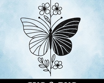 Floral papillon dessin au trait SVG : fichier minimaliste pour Cricut