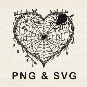 Teia de aranha em formato de coração SVG, Aranha SVG, arquivo de corte de teia de aranha, clipart