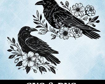 Raven and Flowers Clipart: Crow SVG, PNG (Digital Download)