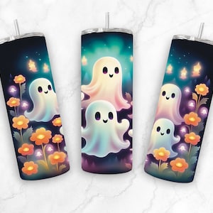 Glowing Ghost tumbler wrap png, Straight and Tapered Tumbler PNG, Sublimation Designs, 20 oz Sublimation Wrap, Ghost Tumbler