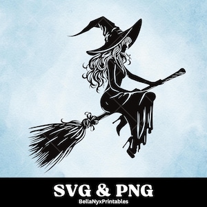 Hexe auf Besenstiel Silhouette SVG: Halloween Clip Art (PNG, SVG)
