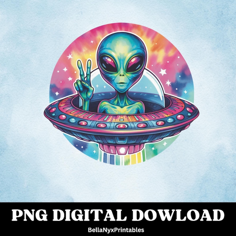 OVNI teñido anudado PNG: Sublimación de nave espacial extraterrestre (Descarga digital, archivo PDF) imagen 1