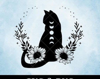 Celestial Black Cat SVG: Cat Silhouette Vector