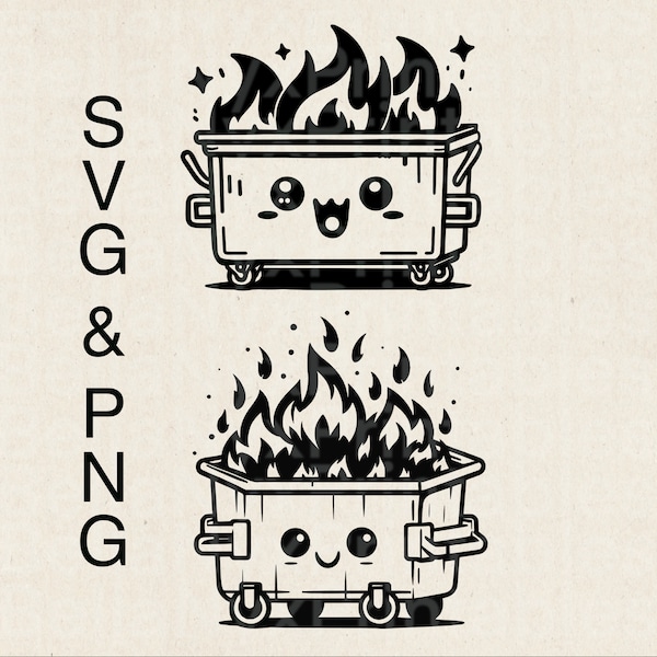 Cute Dumpster Fire SVG, Garbage svg, Trash can clipart, png svg files