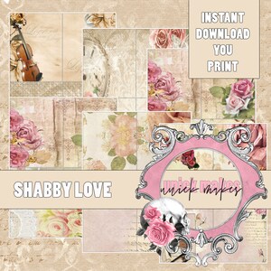 Shabby Chic Journal Cards,  Junk Journal,  Mixed Media,  Ephemera,  Digital kit,  Printable,  Journals,  Vintage Paper,  Scrapbook
