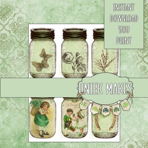 St. Patrick Mason Jars, Junk Journal Ephemera, Fussy Cut, Afdrukbaar, Junk Journal, Digitale Download