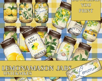 Lemona fresh Junk Journal Ephemera,  Lemon Mason Jars,  Fussy Cut,  Printable, Junk Journal,  Digital Download