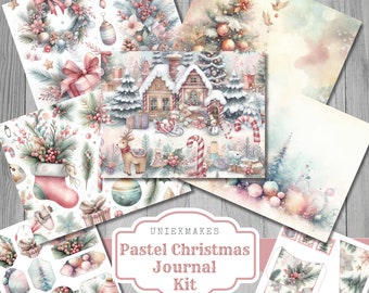 Pastel Christmas Junk journal kit, Digital, Download, Printable, Ephemera, Collage, Scrapbook, Paper, Embellishments, Uniekmakes