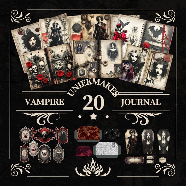 Vampire Journal Kit for Halloween, Gothic Vampire Journal Kit, Dark Romance, Printable, Collage, Scrapbooking, Instant download