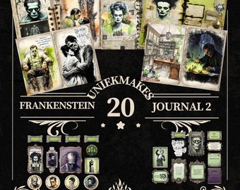 Frankenstein Journal Kit, Digital, Download, Printable, Ephemera, Collage, Scrapbook, Paper, Embellishments