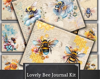 Lovely Bee Junk Journal Pages, Digital, Download, Printable, Ephemera, Collage, Scrapbook, Paper, Embellishments