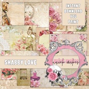 Shabby Chic Junk Journal Pagine, Digitale, Download, Stampabile, Ephemera, Collage, Scrapbook, Carta, Abbellimenti