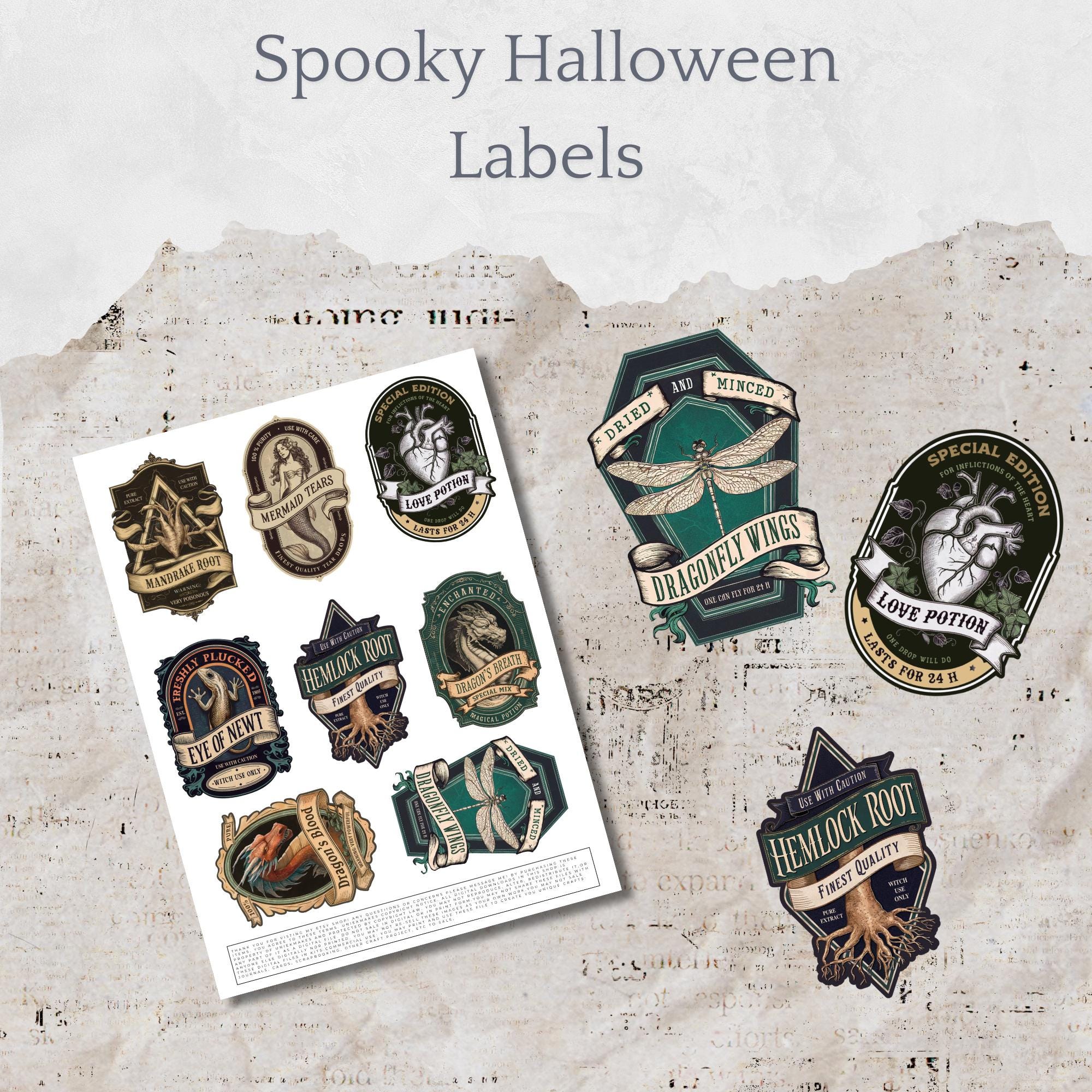 Spooky Halloween Labels, , Digital, Download, Printable, Ephemera ...
