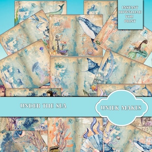 Under the Sea Junk Journal kit,  Digital, Download,  Printable, Ephemera,  Collage,  Scrapbook,  Paper,  Embellishments