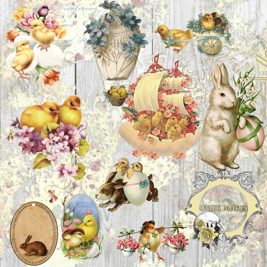 10 Vintage Easter Clipart Digital Images Scrapbooking Journaling Paper