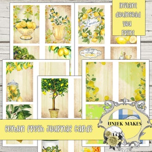 Lemon Fresh Journal Cards,  Junk Journal,  Mixed Media,  Ephemera,  Digital kit,  Printable,  Journals,  Vintage Paper,  Scrapbook