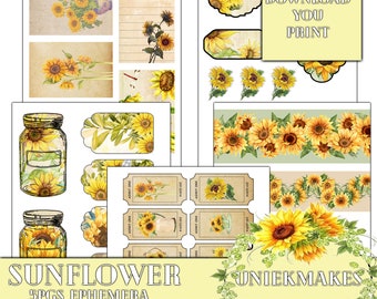 Sunflower Junk Journal Ephemera,  Fussy Cut,  Printable, Junk Journal,  Digital Download