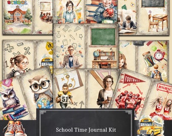 School Time Journal kit, Digital, Download, Printable, Ephemera, Collage, Scrapbook, Paper, Embellishments
