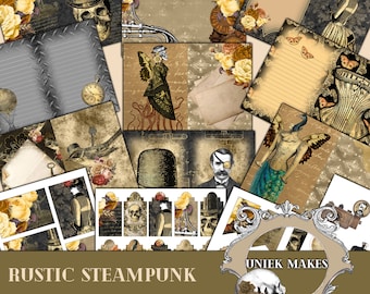 Rustic Steampunk Junk Journal Kit, Digital, Download, Printable, Ephemera, Collage, Scrapbook, Paper, Embellishments