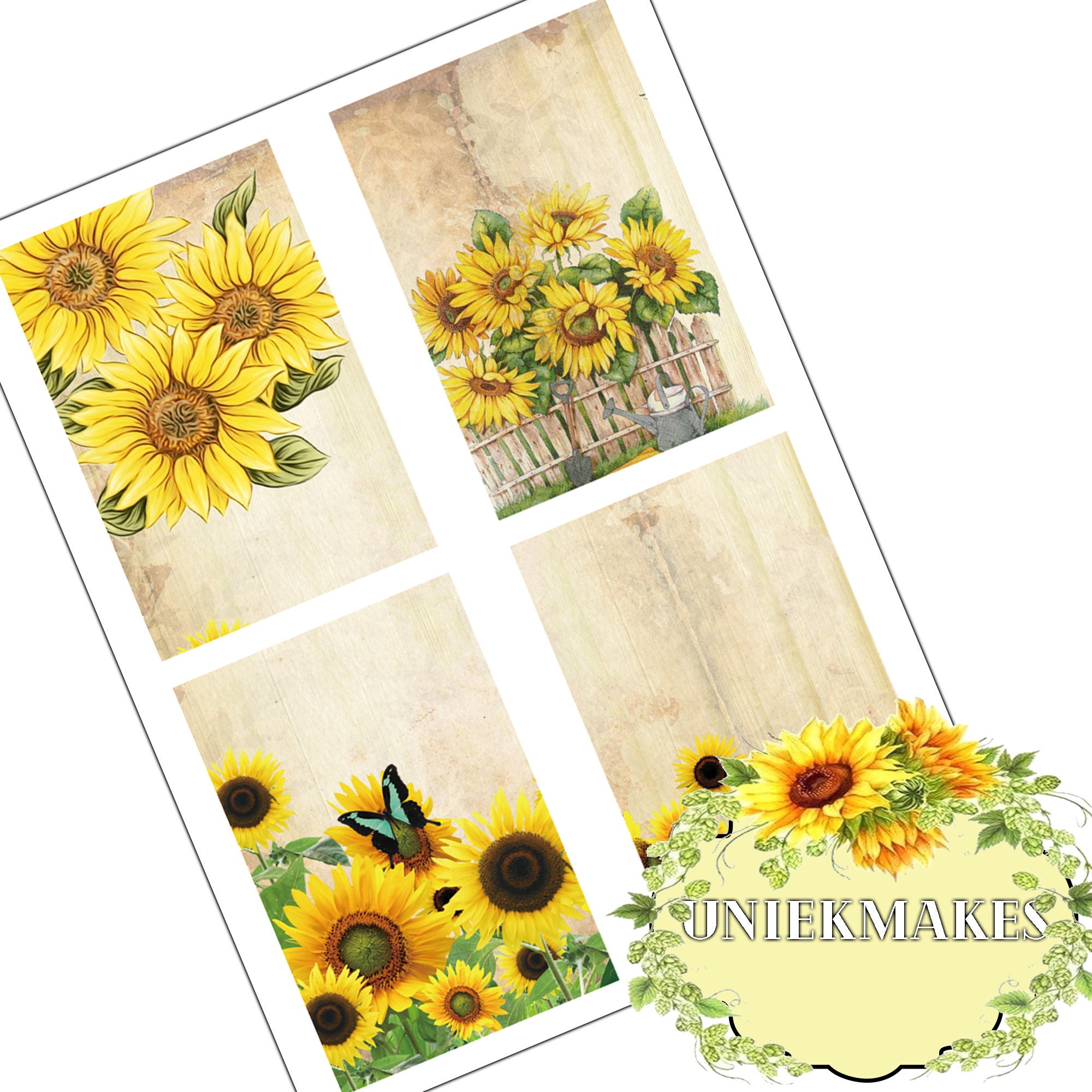 Sunflower Journal Cards Junk Journal Mixed Media Ephemera - Etsy