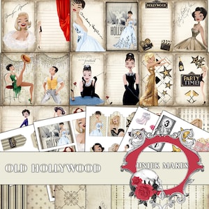 Vintage Hollywood Journal kit, Digital, Download, Printable, Ephemera, Collage, Scrapbook, Paper, Embellishments