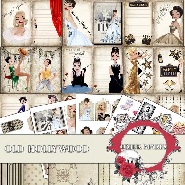 Vintage Hollywood Journal kit, Digital, Download, Printable, Ephemera, Collage, Scrapbook, Paper, Embellishments