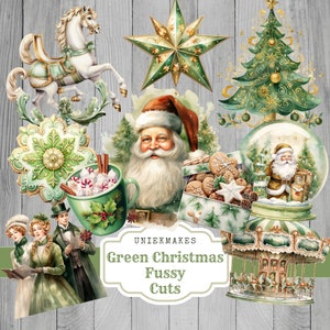 Green Christmas Fussy Cuts, Christmas Junk Journal Kit, Journal Printable, Christmas Journal, Winter Ephemera, Christmas Tags, Uniekmakes