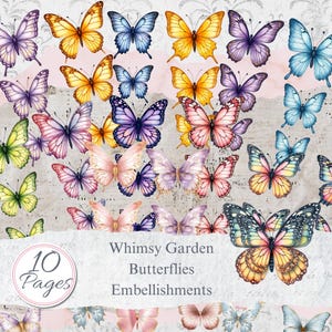 Whimsy Garden Butterflies Embellishments, Journal Kit, Fussy Cuts, Digital, Download, Printable, Ephemera, Collage, Scrapbook, Paper