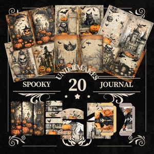 Spooky Halloween Junk journal kit, Digital, Download, Printable, Ephemera, Collage, Scrapbook, Paper, Embellishments