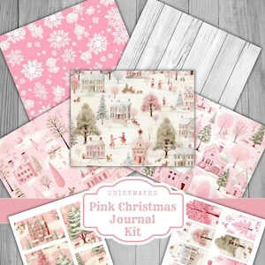 Pink Christmas Junk journal kit, Digital, Download, Printable, Ephemera, Collage, Scrapbook, Paper, Embellishments, Uniekmakes