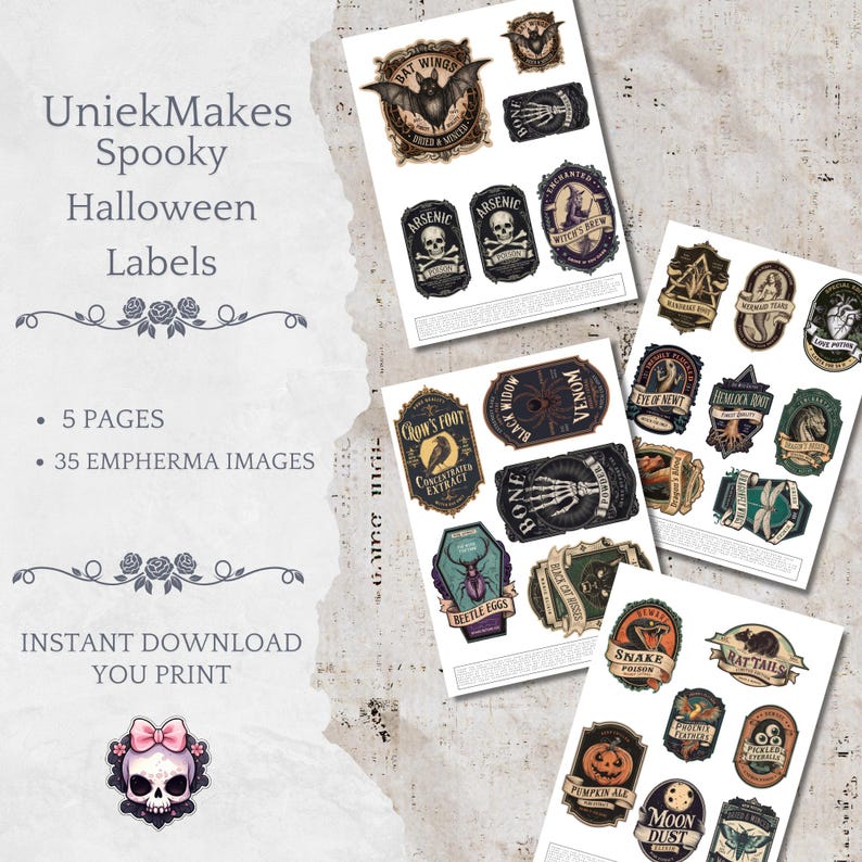 Spooky Halloween Labels, , Digital, Download, Printable, Ephemera ...