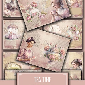 Tea Time Junk Journal kit, Digital, Download, Printable, Ephemera, Collage, Scrapbook, Paper, Embellishments