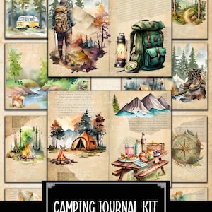 Kit de diario basura de Camping Life, Digital, Descargar, Imprimible, Efímera, Collage, Álbum de recortes, Papel, Adornos