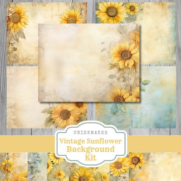 Vintage Sunflower Journal Kit, Backgrounds, Digital, Download, Printable, Ephemera, Collage, Scrapbook, Paper, Embellishments, Uniekmakes