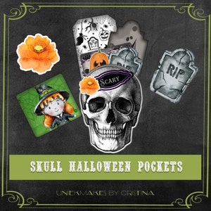 Halloween Skull Pockets, Loaded Pockets, Halloween Ephemera, Printable Ephemera, Halloween Journal, Junk Journal, Halloween Pockets.