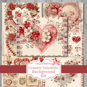 Country Valentine Journal Kit, Hintergründe, Digital, Download, Printable, Ephemera, Collage, Scrapbook, Papier, Verzierungen, Uniekmakes