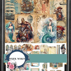 Pirate Junk Journal kit, Nautical, Digital, Download, Printable, Ephemera, Collage, Scrapbook, Paper, Embellishments